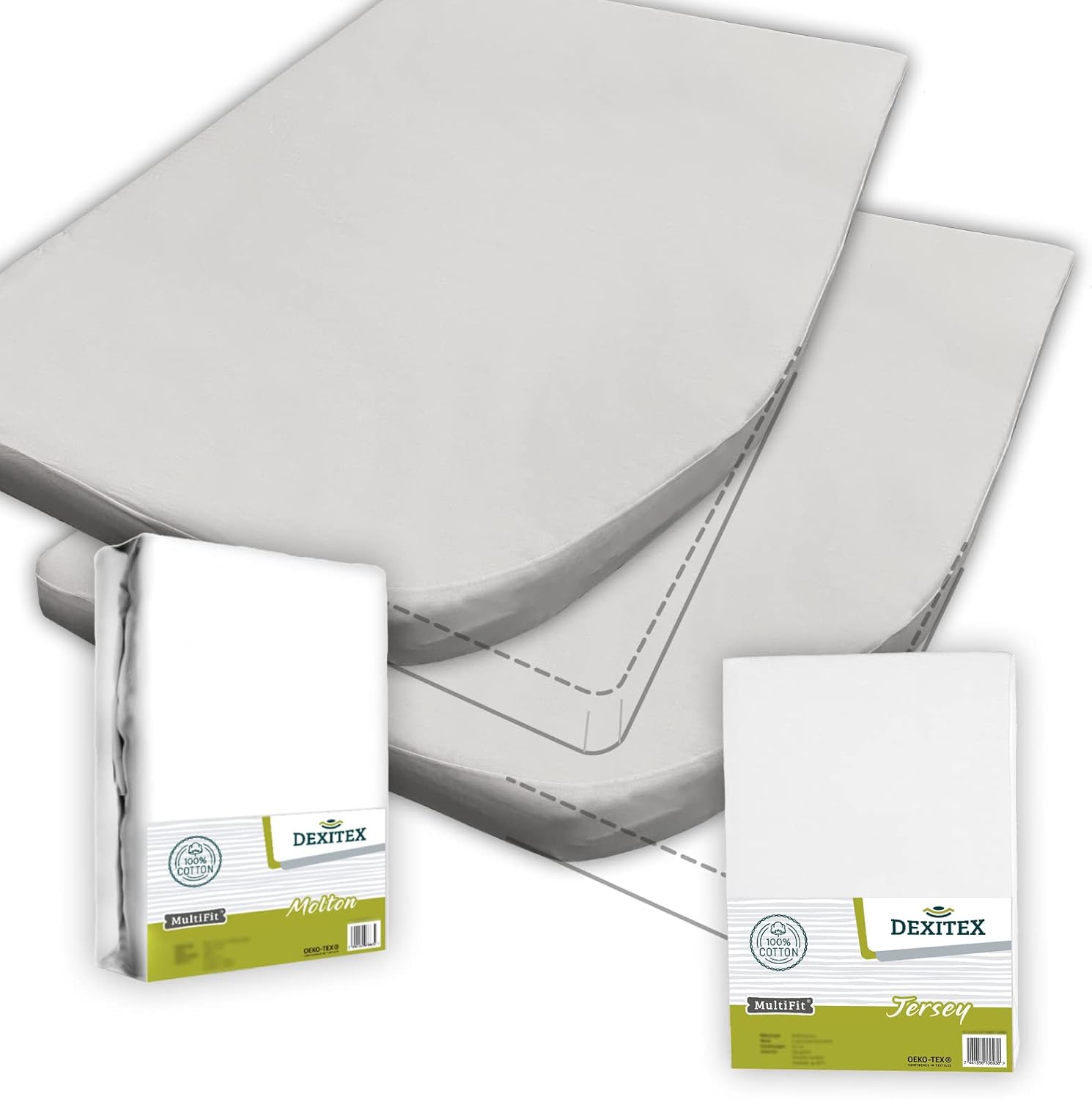 Dexitex - Draps Caravane 2 pièces - 1 Drap Housse + 1 Protège-Matelas - pour Caravane Matelas - Lit Caravane - Lit Camping Car - Oeko-Tex - 100% Coton - (135-160cmx190-210cm)