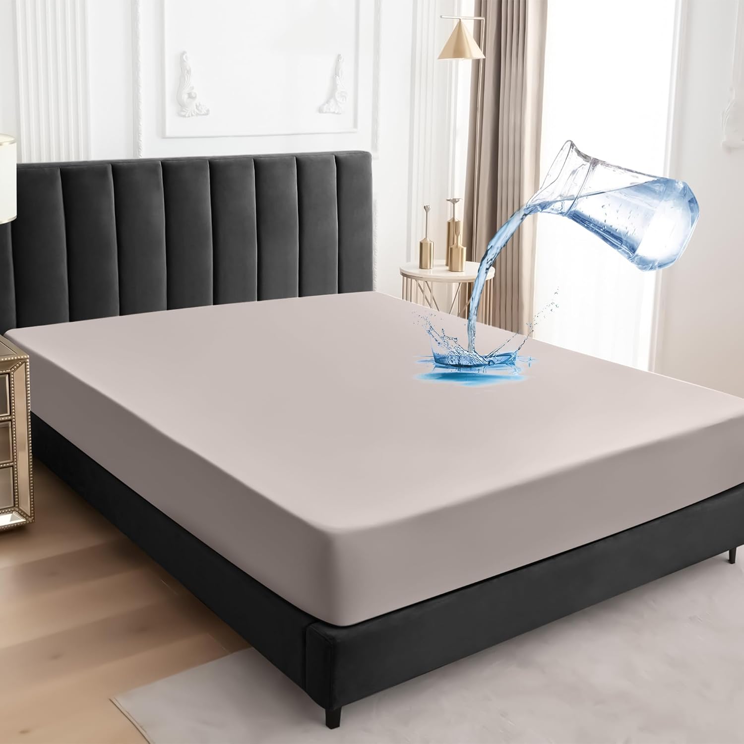 Protège-matelas imperméable pour petit lit double (122 x 190 cm), drap-housse avec poche profonde de 30 cm, protège-matelas avec bande en caoutchouc, kaki Kaki 122x190