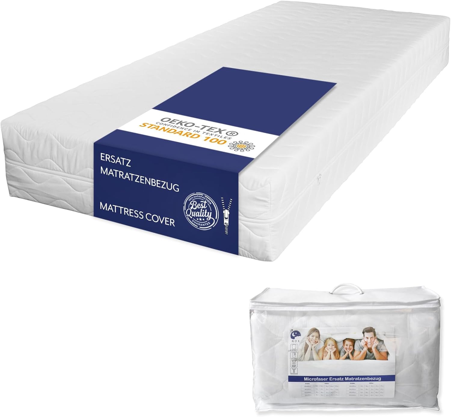 TULENA Housse de Matelas en Microfibre avec Fermeture éclair, 200x200 cm, Hauteur 23 à 25 cm, matelassée, Blanche, hypoallergénique, certifiée Öko-Tex 200 x 200 cm 23-25 Hauteur, Blanche