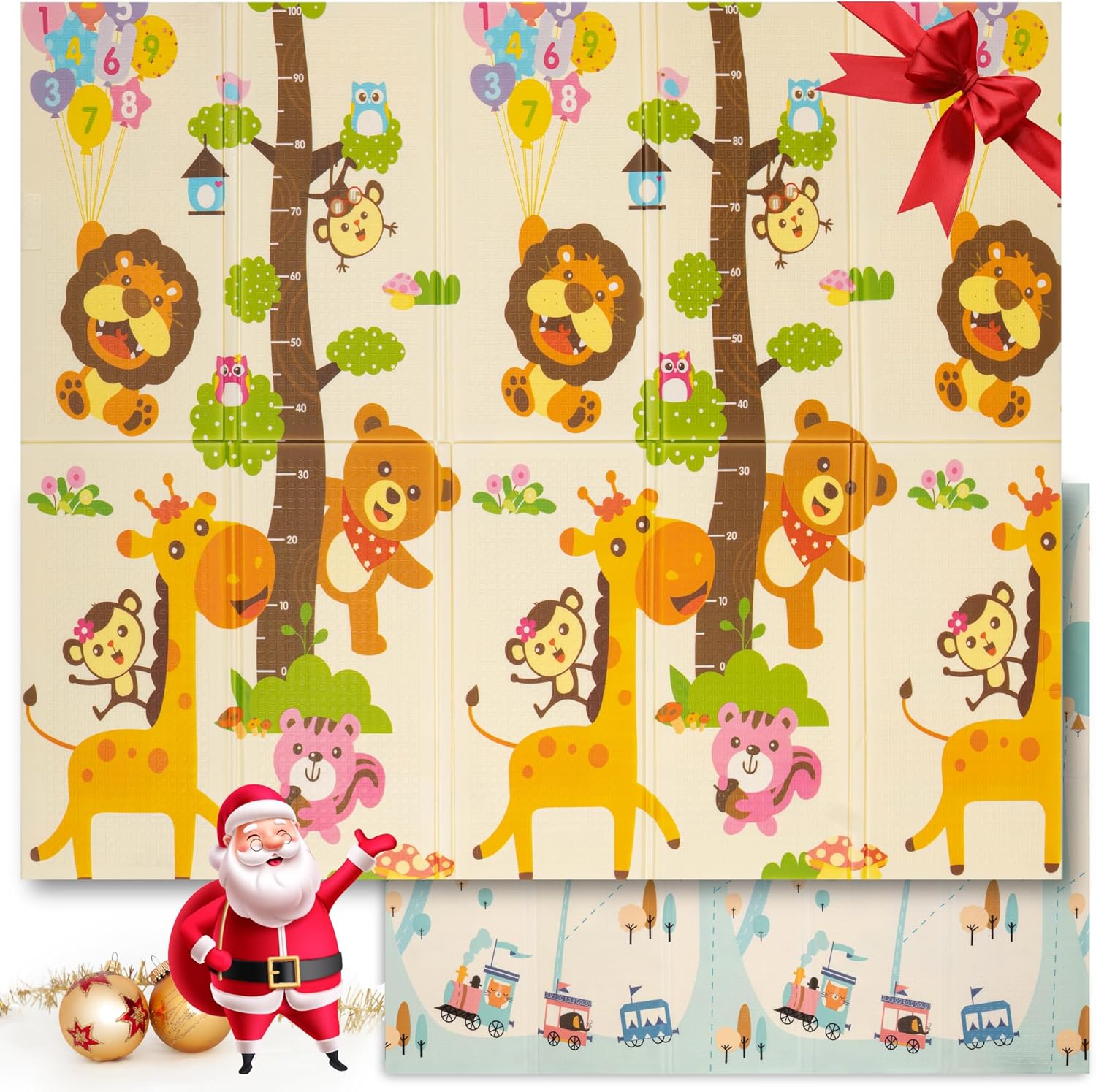 Tapis de Jeu pour Enfant Bebe 150x180x1cm Tapis de Sol XXL en Mousse Epais Pliable Reversible - Tapis d'éveil pour Bébé - Tapis de Sol Bebe Favorisant Le Développement Sensoriel Arbre