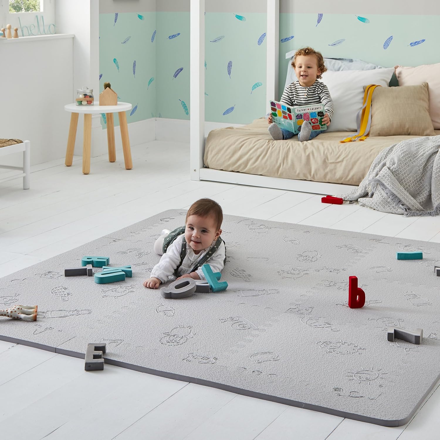 Lubabymats - Original Tapis puzzle matelassé pour enfant, en mousse Premium (EVA) - Qualité et Rembourrage extra - Grand Tapis de jeu épais pour bébé en Gris