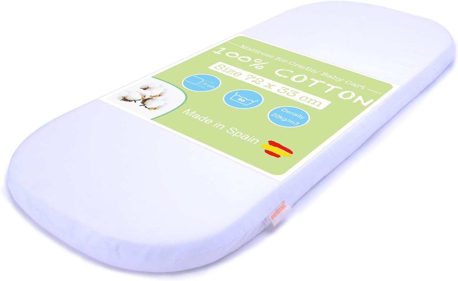 Matelas Ovale Respirant nacelle 72 x 33 x 5 cm Housse 100% Coton Universal 72x33 cm