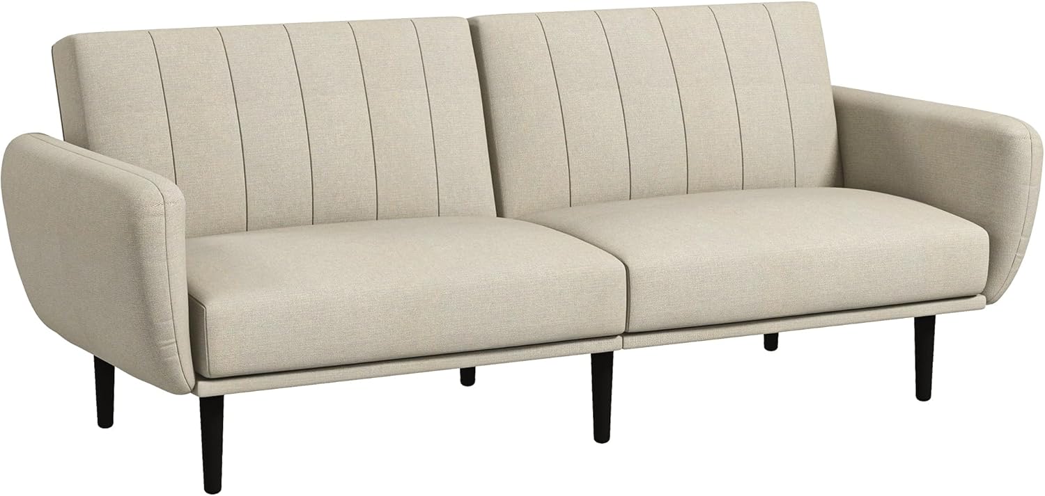 Canapé-lit Convertible canapé de Salon en Tissu Aspect Lin 3 Places Style Moderne Dossier inclinable 3 Positions Pieds en Bois Massif Beige