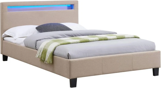 Lit LED Simple 120x190 cm avec sommier, tête de lit Confortable, lit 1 Place revêtement en Tissu Beige, Marisela