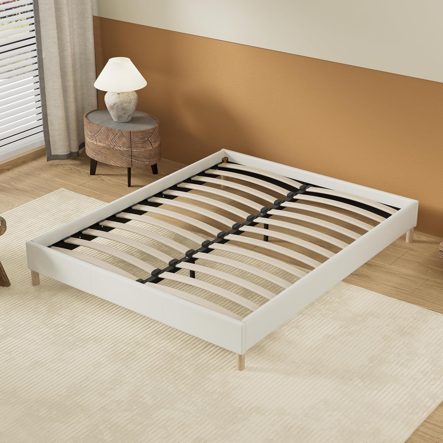 Lit avec sommier - Dimensions 120 x 190cm - Revêtement Tissu Blanc - Stable et Robuste/Pieds centraux de Renfort 120 x 190 cm Blanc