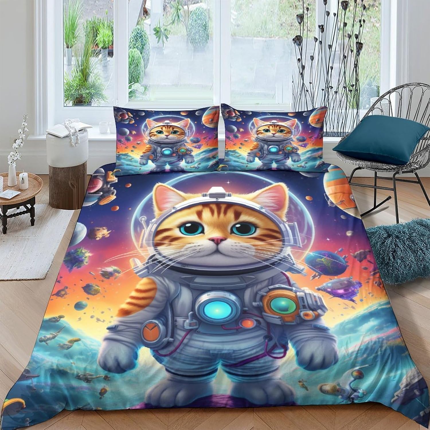 Chat de dessin animé Parure De Lit En Microfibre-3 Pièces-Drap Housse+Drap Plat Personnes Taies D'oreiller Doux Qualité Luxury Motif de chaton Housse De Couette Enfants Adultes double（200x200cm） Double（200x200cm） Cartoon Cat