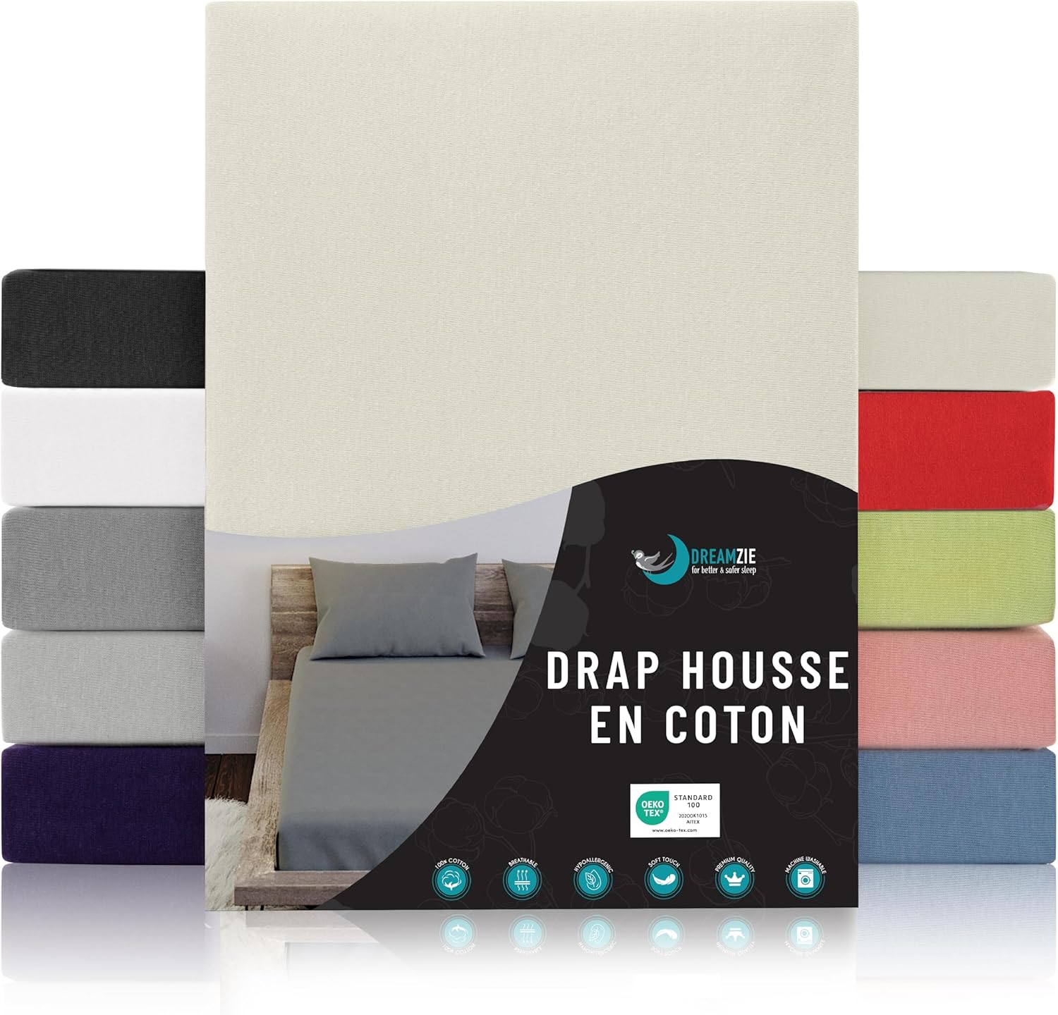 Drap Housse 80x190/200-100% Jersey Coton Certifié Oeko Tex - Beige - Drap Housse 80x190/200 Coton 80 x 190/200 cm Beige