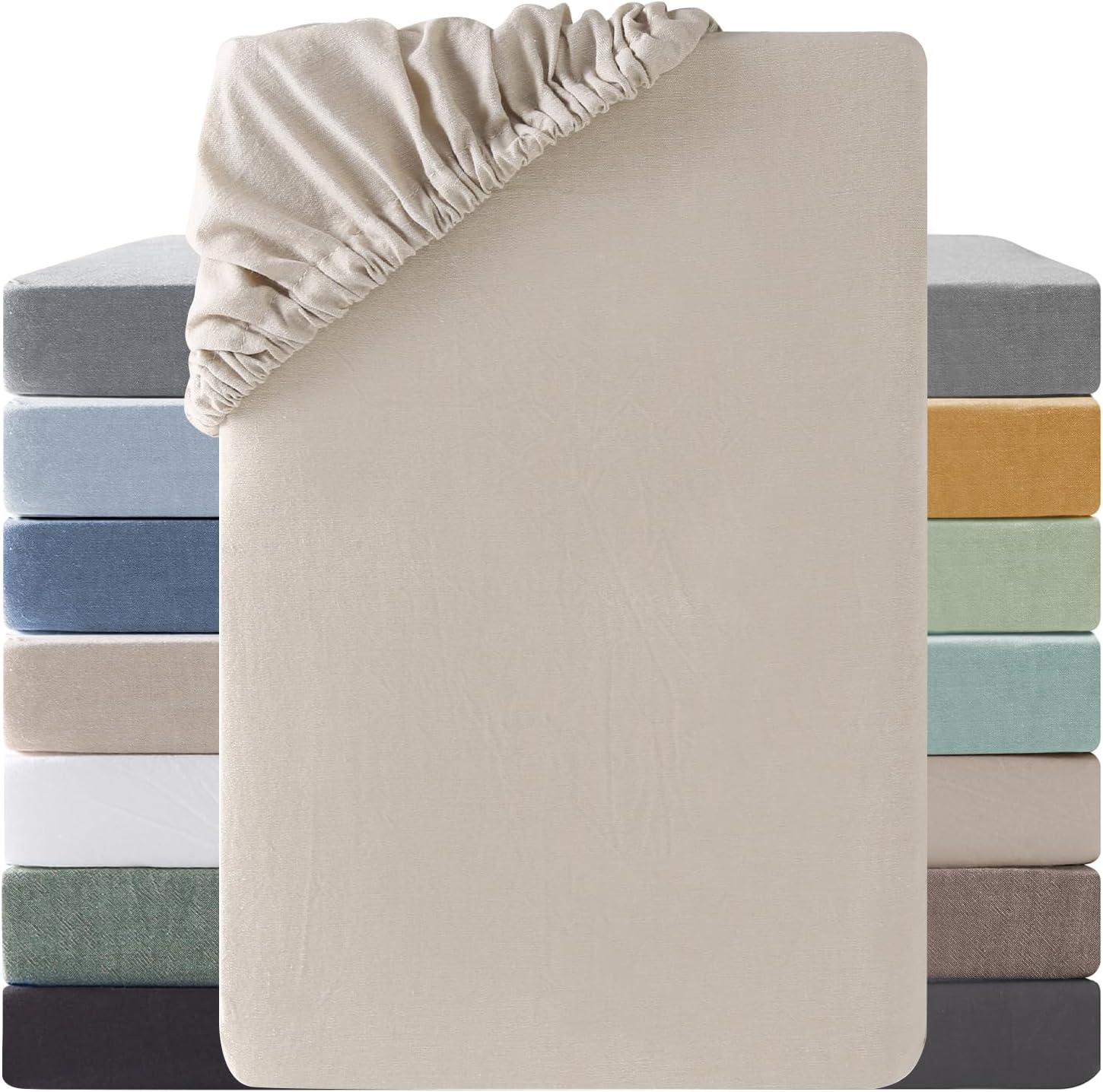 Drap Housse 140x190 Coton,Poches élastiques de 30 cm,100% Coton Lavé Texture Similaire à Celle du Lin Stone Washed Confortable Respirant Drap-Housse,Chameau Beige Chameau Beige 140x190x30cm