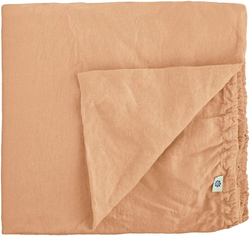 Linen & Cotton Drap Housse Extra Douce Alicia, 100% Lin Lavé - Corail (150 x 200cm - King) 150 x 200cm (King) Corail