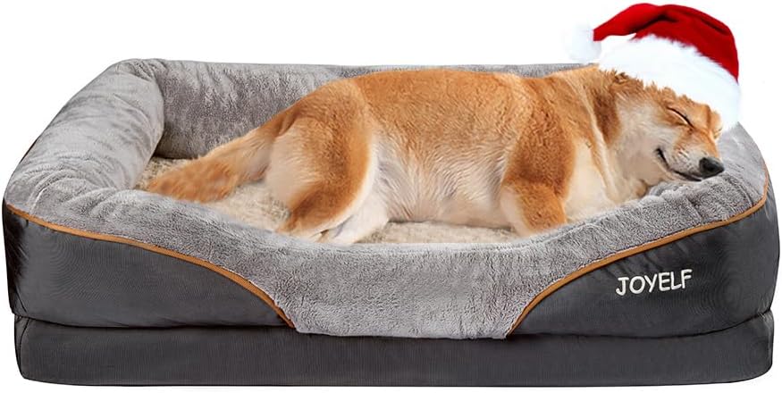 JOYELF lit de Chien orthopédique Grand lit pour Animal de Compagnie en Mousse à mémoire avec Housse Lavable Amovible et Jouet grinçant comme Cadeau L 91 x l 68 x H 20 cm