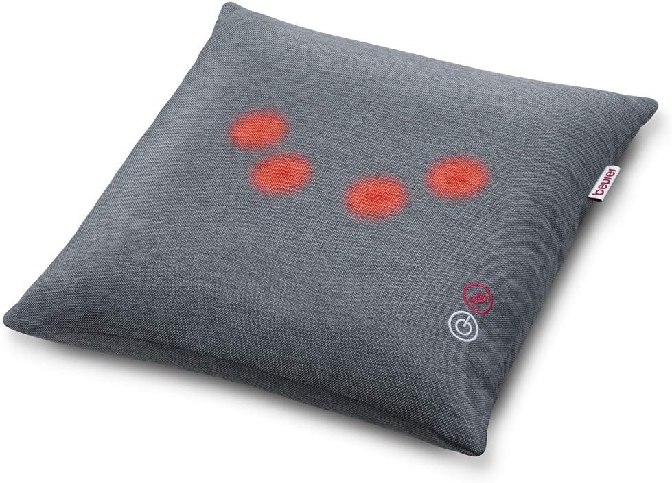 MG 135 Coussin de massage shiatsu avec fonction de chauffage, 4 têtes de massage, arrêt automatique, lavable, pour les épaules, le cou, le dos et les jambes, Gris, 40 x 40 cm