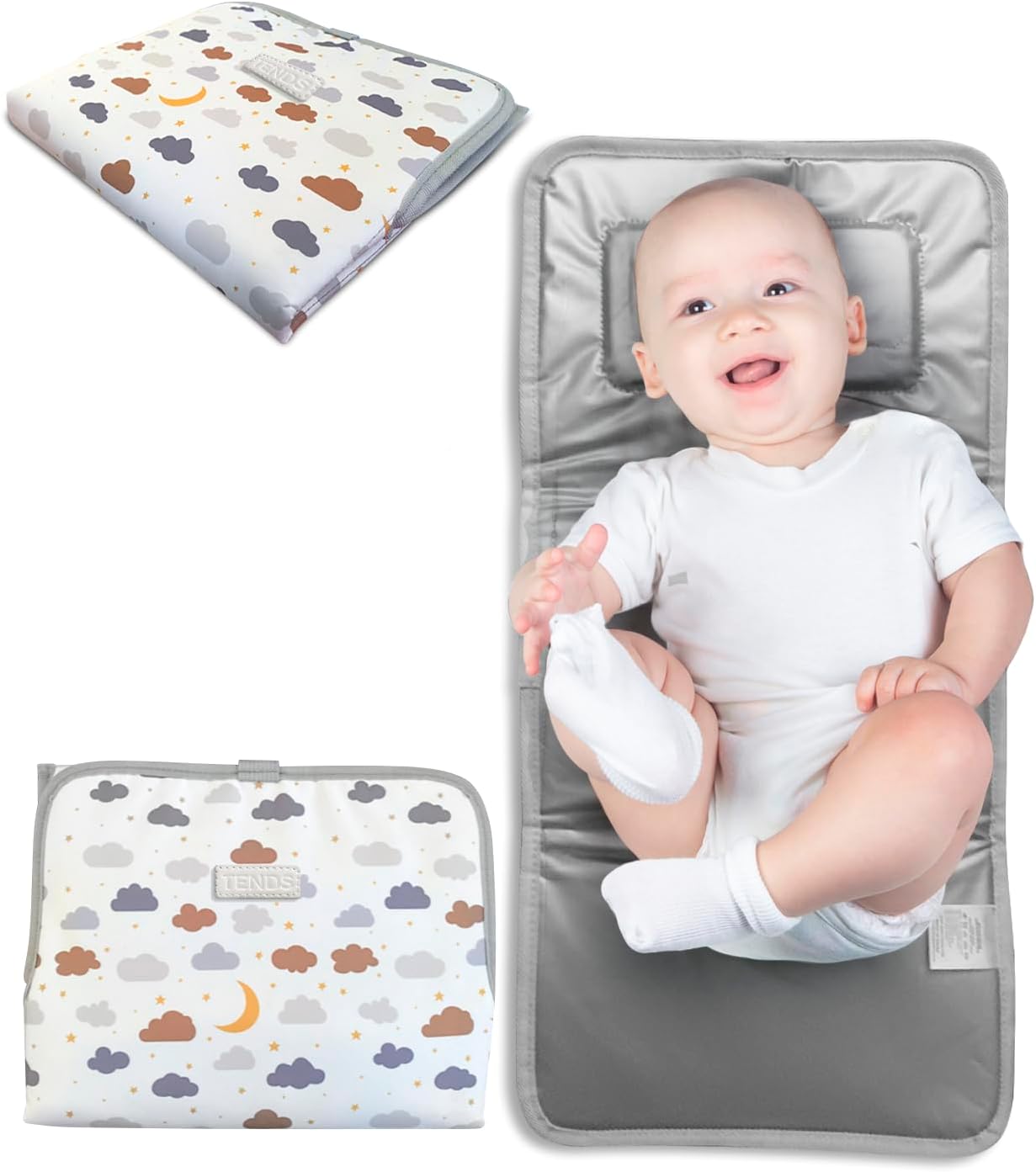 Matelas à langer portable imperméable – Matelas à langer de voyage pliable rembourré qui garde le bébé confortable et propre – Parfait comme cadeaux originaux pour les nouveau-nés Nuages