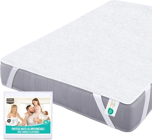 Protège Matelas 80 x 200 cm Imperméable, 4 Coins Elastiques, Certifié Oeko TEX, Alèse Drap Housse, Matelas Couvre, Respirant 80 x 200 cm (Paquet de 1) Blanc