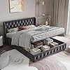 LIVLUX Lit capitonné, 180 x 200 cm, lit double rembourré hydraulique, avec espace de rangement, sommier à lattes et tête de lit, lit pour adolescents et adultes, gris clair (180 x 200 cm) 180X200 CM