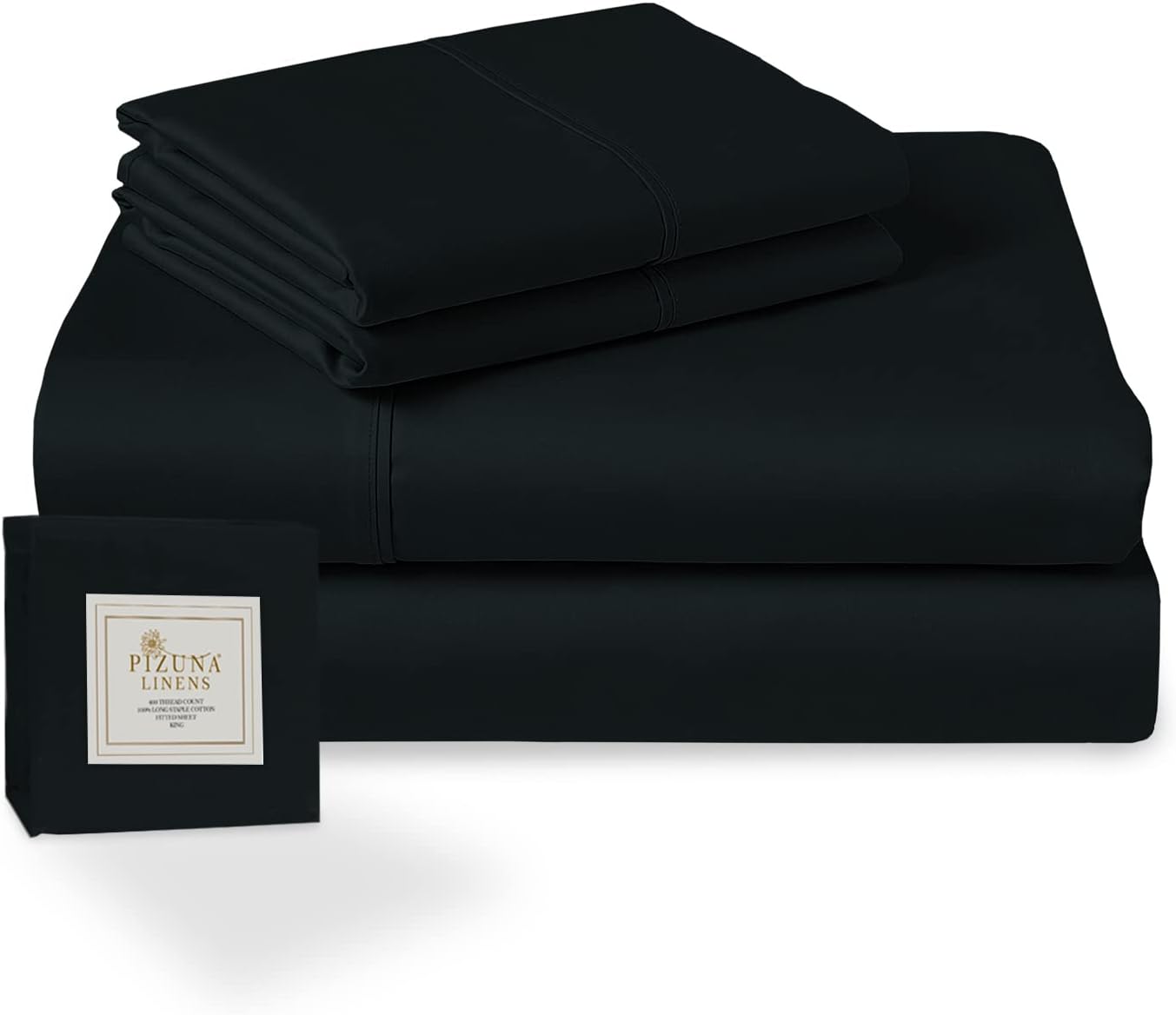 100% Coton Pur Ensemble Drap180x200 cm Complet Noire, Coton Longue Durée 400 Fils Armure Satin Comprend 1 Drap Housse, 1 Drap Plat, 2 Taie d'oreiller (Parure de lit 2 Personnes) Noire Set de Drap de Lit - 180x200 (4pcs)