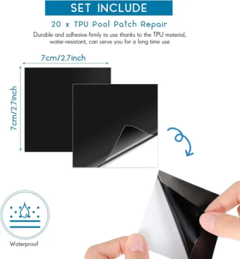 Zonon Kit de Réparation de Patch Gonflable en TPU Patch de Piscine Auto-Adhésif Kit de Patchs de Réparation Rustine de Piscine de Matelas Pneumatiques Outil de Réparation Noir