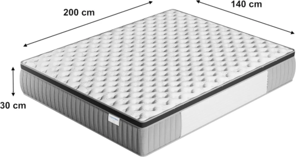 Matelas Elekctra 140x200cm- Épaisseur 30cm- Hybride: Ressorts ensachés+Mousse Mémoire de Forme - Soutien Tonique & indépendance de Couchage-Label SANITIZED(Anti bactérien/acarien) 140 x 200 cm