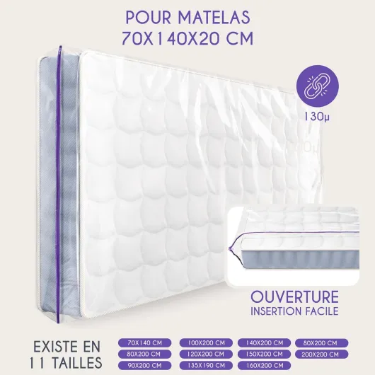 Housse Protection Matelas Demenagement et Stockage avec Fermeture Éclair (Epaisseur 30 cm) en Plastique - Sac de Stockage, Rangement Déménagement - Résistant - Housse Matelas 70x140 cm 70 x 140 cm