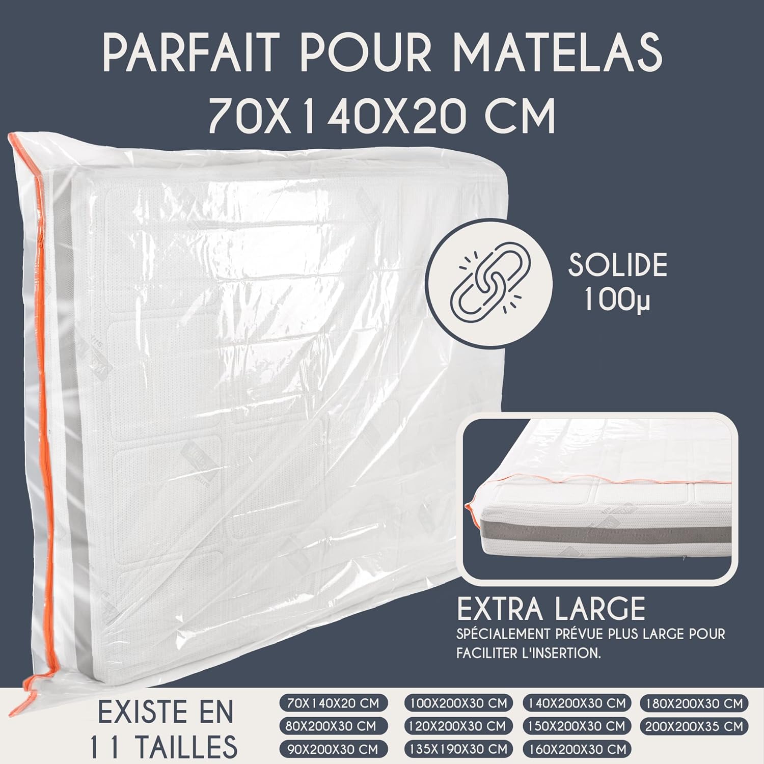 Housse Matelas Demenagement avec Zip Pratique - 11 Tailles Dispo - Housse Plastique Rangement Matelas - Housse Matelas 70x140 cm (Épaisseur 20 cm) en Plastique 70x140 cm - Lote de 1