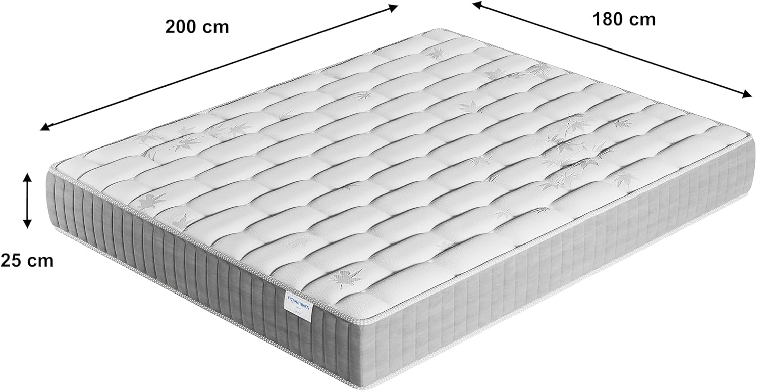 Matelas Galice 180 x 200cm - 25cm - Hybrid:Ressorts ensachés+Mousse Mémoire de Forme -Soutien Tonique & indépendance de Couchage - Label SANITIZED(Anti bactérien/acarien) 180 x 200 cm