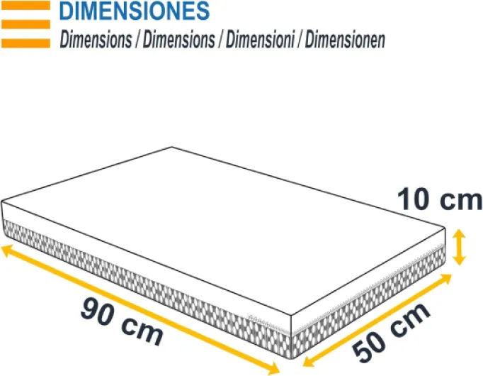 Matelas pour poussette de bébé 50 x 90 cm, épaisseur 10 cm, hybride, réversible, double face, avec housse amovible et lavable, fermeté fixe, respirant, anti-étouffement, pour lit de bébé, lit 50x90x10 cm