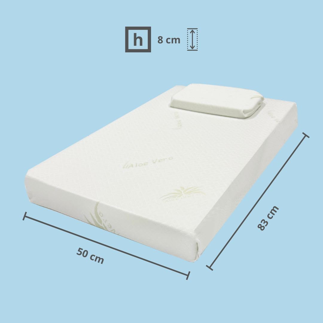 ® Matelas cododo Next to Me 83x50 Épaisseur 8 cm (certifié Oeko-TEX® & CERTIPUR™) en Aloe Vera, Amovible et Lavable [ Oreiller Gratuit ] - Compatible Next2Me Dream Magic Kinderkraft Calidoo 83 x 50 x 8 cm