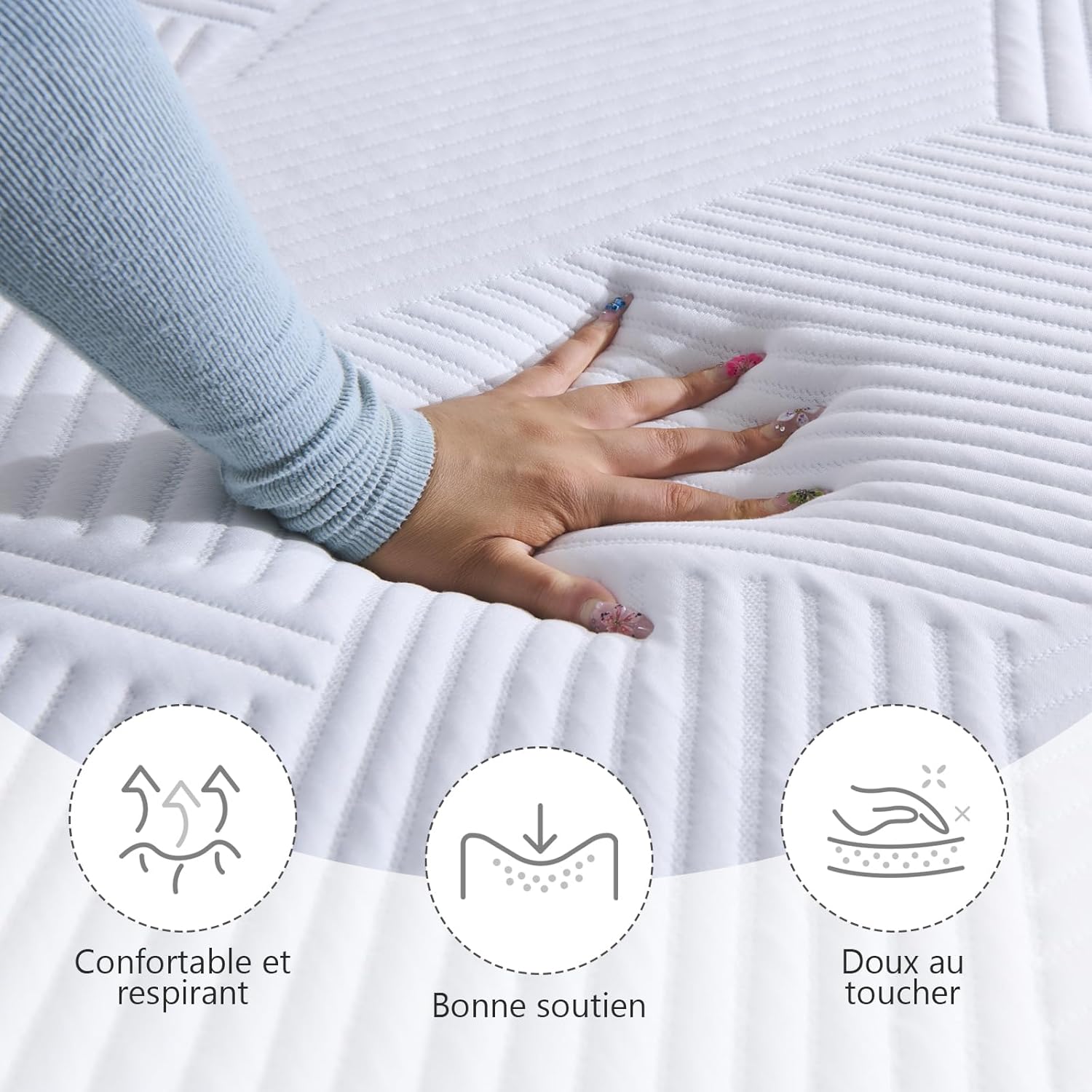 Surmatelas 140 x 190CM, Épaisseur 7,5CM, Mousse Mémoire à Gel, Confortable et Respirant, avec Design Antidérapant et Housse de Matelas Amovible et Lavable 140*190*7,5 7,5CM