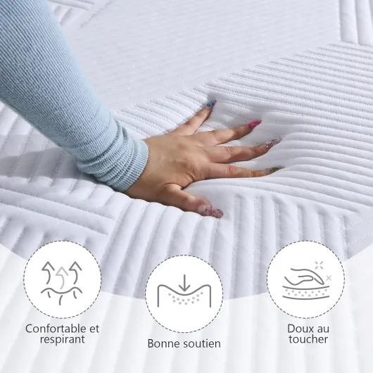 Surmatelas 140 x 190CM, Épaisseur 7,5CM, Mousse Mémoire à Gel, Confortable et Respirant, avec Design Antidérapant et Housse de Matelas Amovible et Lavable 140*190*7,5 7,5CM
