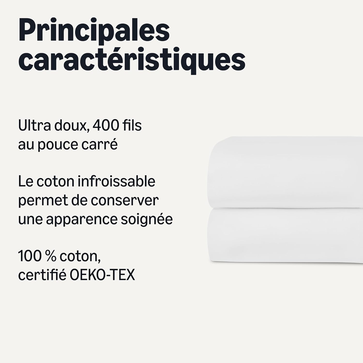 Taie d'oreiller Carré Deluxe, 100% Coton Satin 400 Fils, Extra-Doux, 65 x 65 cm, Blanc 65 x 65 cm Blanc