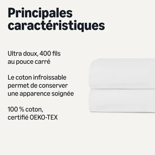 Taie d'oreiller Carré Deluxe, 100% Coton Satin 400 Fils, Extra-Doux, 65 x 65 cm, Blanc 65 x 65 cm Blanc