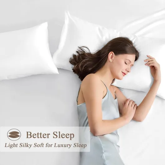 Vielit Taie Oreiller Satin 50x70 Lot de 2,Blanc Pillowcase pour Cheveux,Similaire Aux Taie d Oreiller en Soie,Taies d'oreillers 50x70 Housse de Coussin certifié Oeko-Tex Blanc 50x70cm