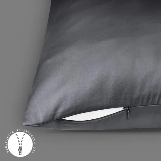 Fittia Lot de 2 taies d’Oreiller de 100% Satin de Polyester comme de la Soie en Taille 50 x 70 cm avec la Couleur Grise foncée 50 x 70 cm - 2 Stück Grise Foncée