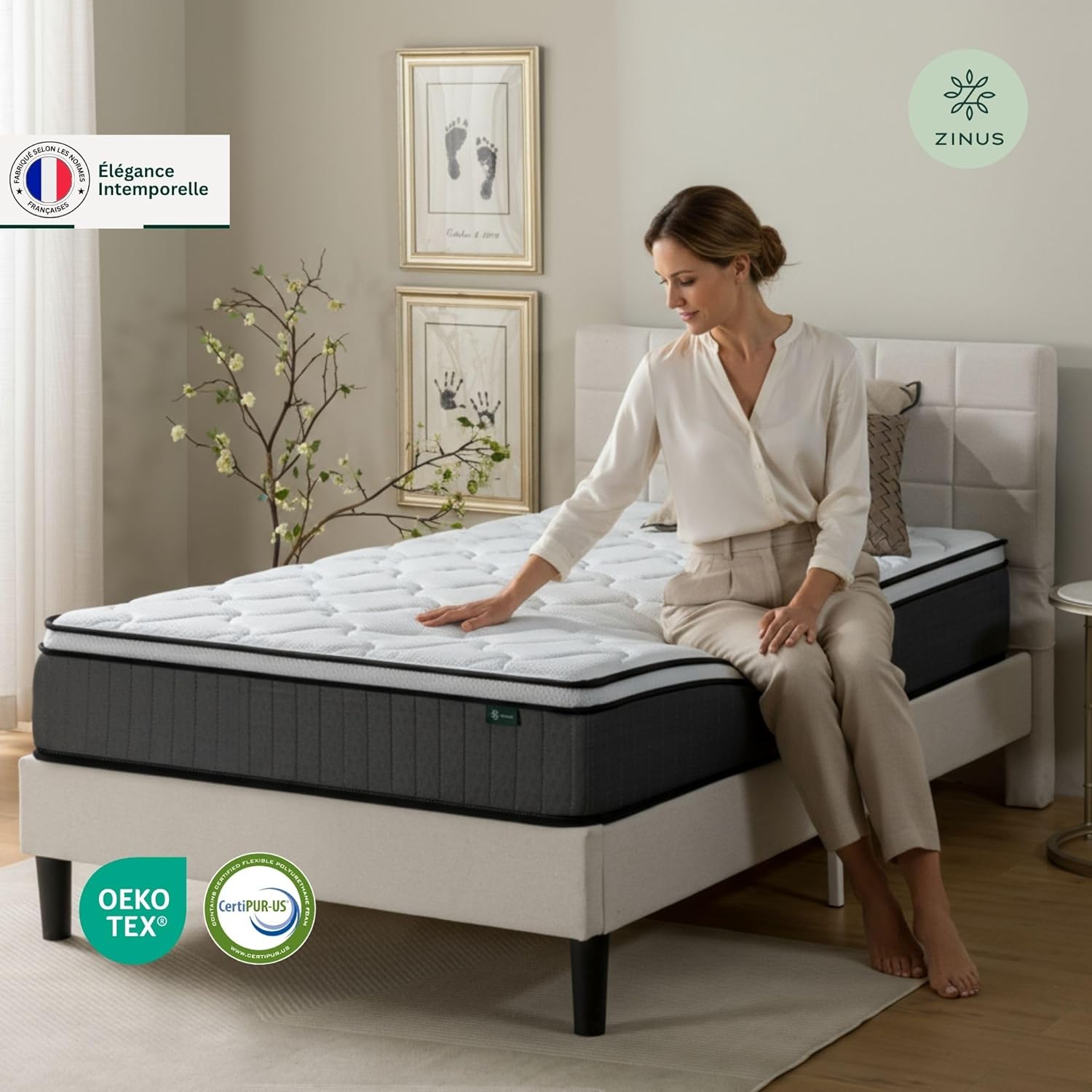 Matelas 90x190 cm Memoire de Forme Tight Top - Épaisseur 25 cm - Ressorts Ensachés & Mousse Haute Densité - Certification Oeko-TEX - Soutien Ergonomique - Fabriqué Selon Les Normes Françaises 90 x 190 cm Épaisseur 25cm