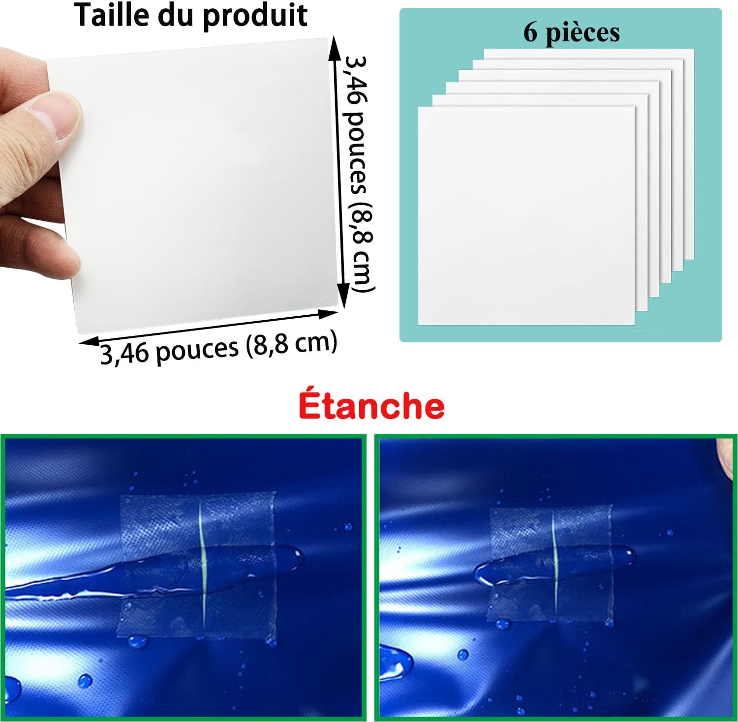 Kit de réparation 6PCS gonflables Auto-adhésifs en TPU imperméable pour Piscine Gonflable, Convient pour Les Jouets gonflables, Les Matelas pneumatiques, Les piscines flottantes 8.8 x 8.8cm