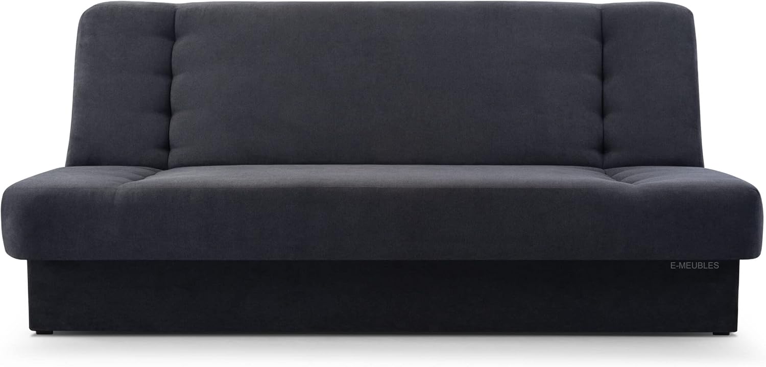 E-MEUBLES Canapé en lit Convertible avec Coffre de Rangement 3 Places Relax clic clac Banquette BZ en Tissu - Cyprus (Anthracite)