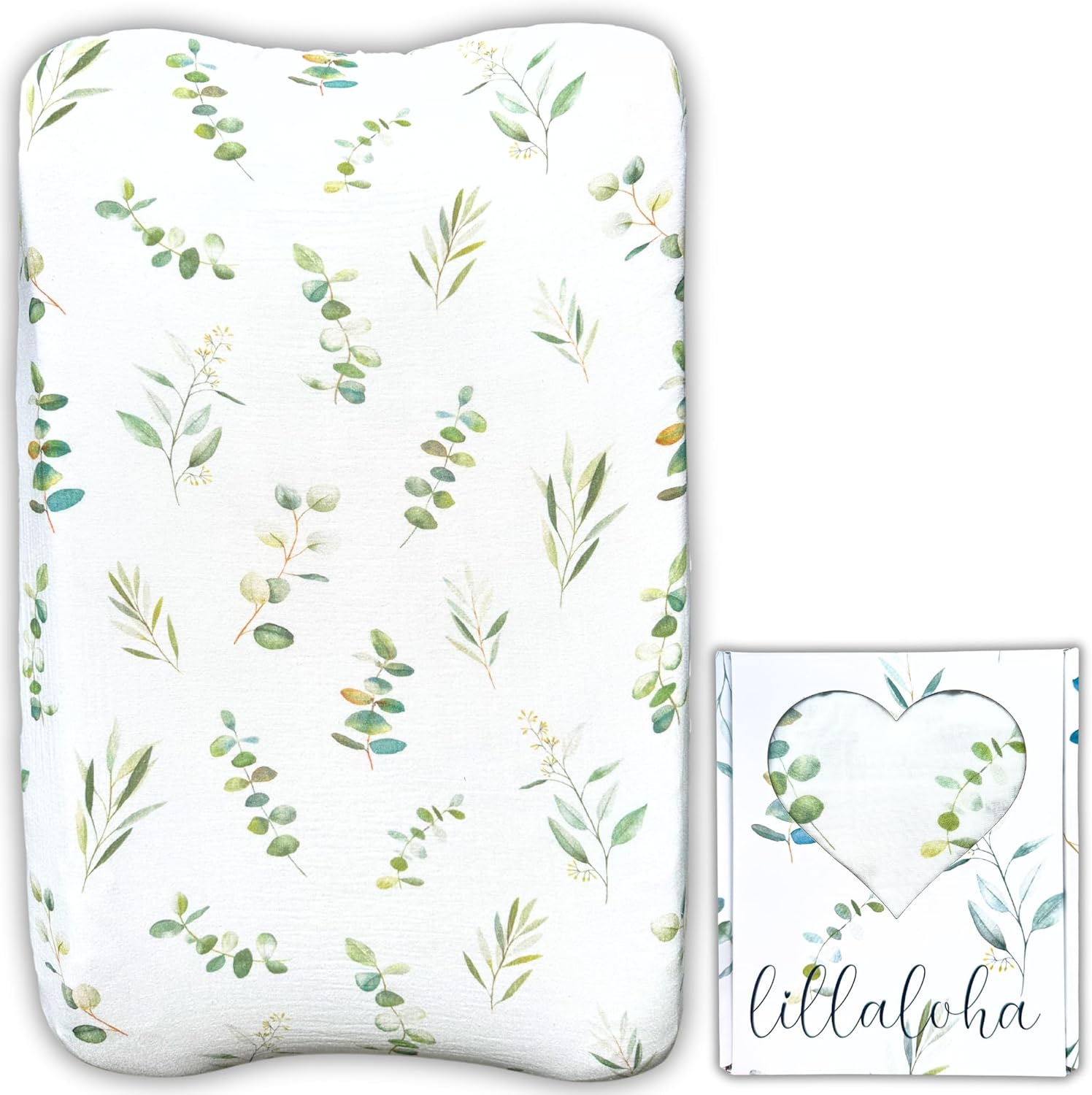 Housse de Matelas à Langer 50x70cm Extensible - 100% Gaze de Coton Bio GOTS, Ultra Doux, Respirant, Idéal pour Peaux Sensibles – Motif Eucalyptus, Design Français - Drap de Change Bébé Feuilles d'eucalyptus