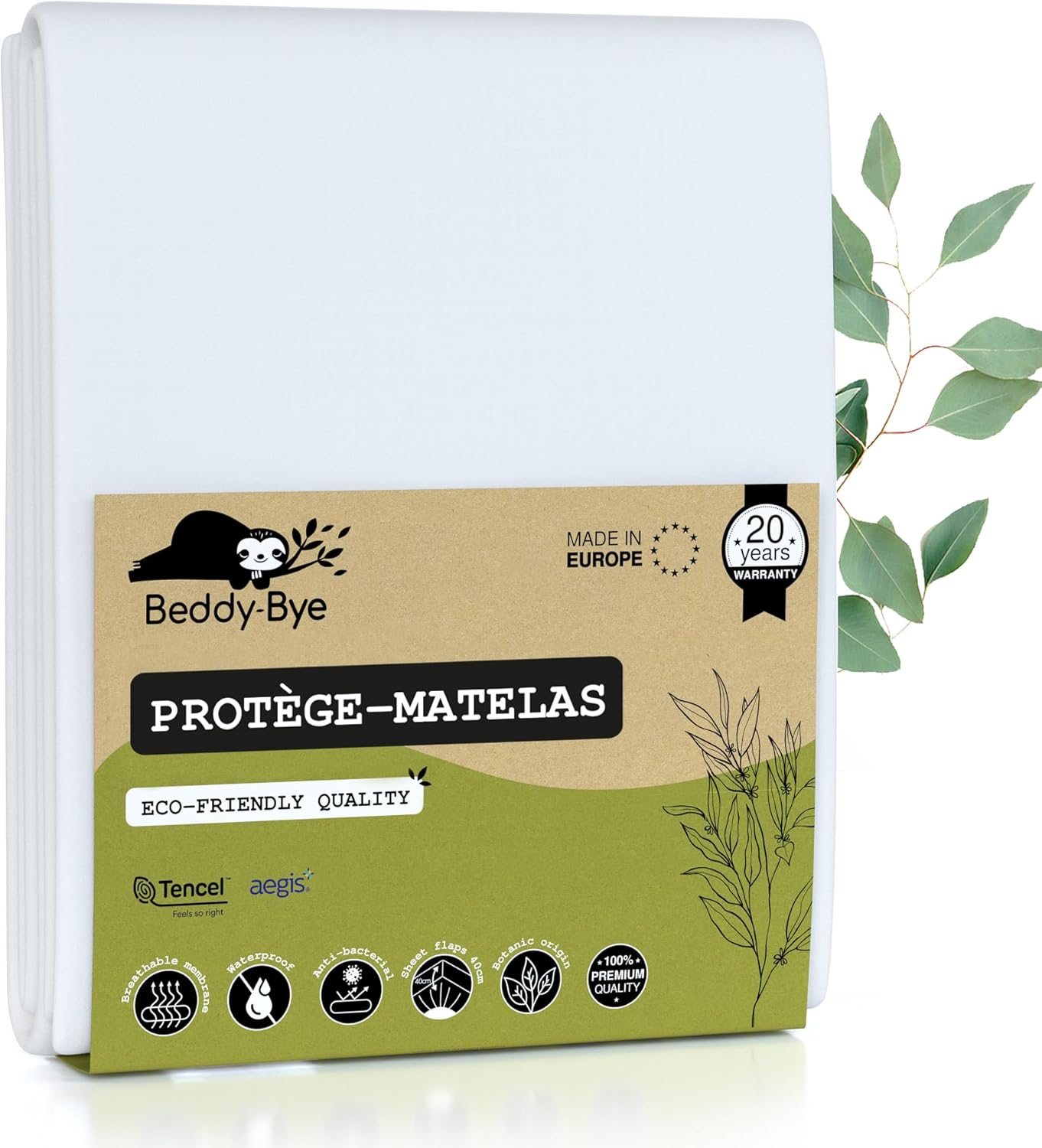 Protège Matelas 180x200-40 cm Qualité Supérieure Oeko-TEX® ~ Alèse Imperméable en Fibre Luxe Tencel™ Écologique ~ Forme Drap Housse 180 x 200 cm Bonnet 40 cm