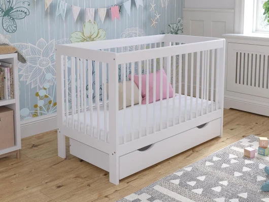 Love For Sleep Lit Bebe Evolutif avec tiroir en Bois Blanc 120x60cm, Transformable en Un Canapé-lit avec Une Barrière de Sécurité, Traditionnel