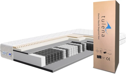 TULENA NOX Matelas 160 x 190 cm avec Mousse à mémoire de Forme et Latex- Matelas à Ressorts Ensachés - Fermeté H2 + H3 Confort Plus 23 cm d'Épaisseur - Enroulable réversible H2+H3 Comfort Plus 160 x 190 cm