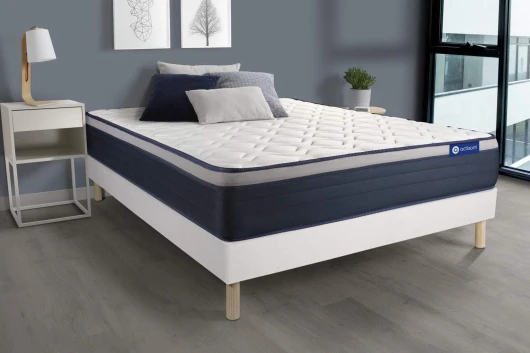 Ensemble Matelas Ressorts ensachés+Mémoire de Forme ACTIFLEX Max 140x190 cm Maxi épaisseur 7zones Confort + sommier KIT Blanc - Epaisseur : 26 cm - Confort : Ferme 140 x 190 cm