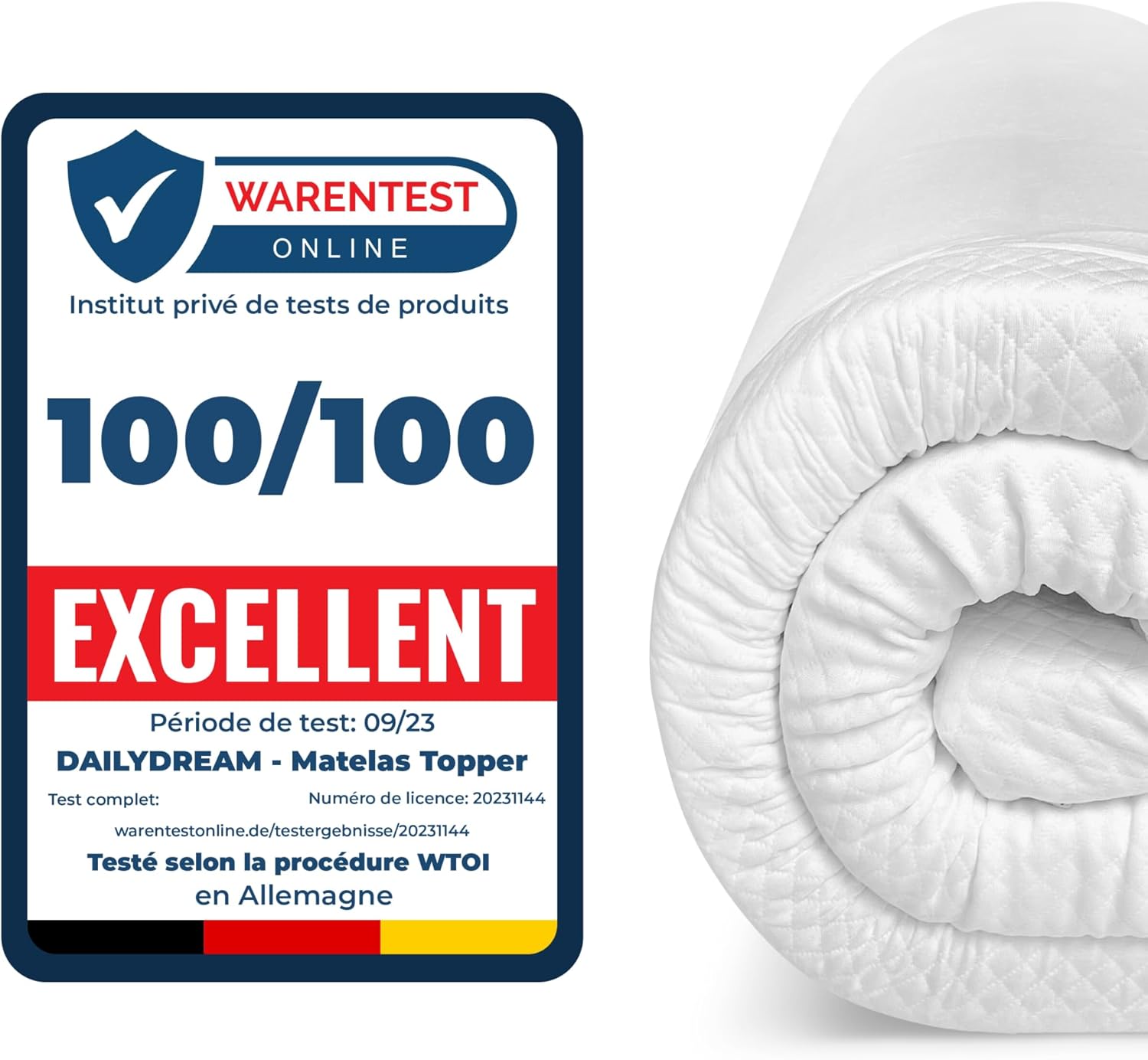 Sur-matelas viscoélastique, style « modèle M », avec effet mousse à mémoire de forme, 80 x 190 x 5 cm, édition standard 80 x 190 cm Modèle M - 80 à 100kg