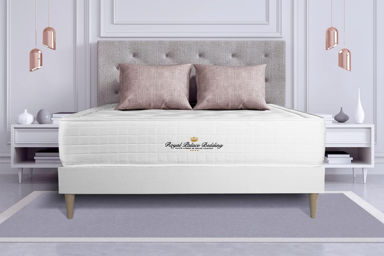 Royal Palace Bedding Ensemble Matelas à mémoire de Forme Maxi épaisseur Buckingham 180x200 sommier KIT Blanc - Epaisseur : 30 cm - Confort : Equilibré 180 x 200 cm