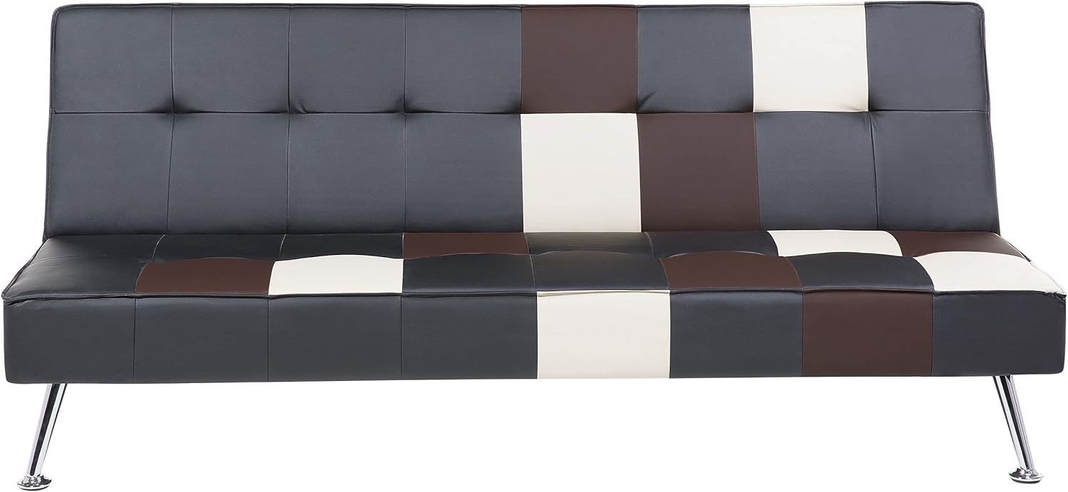 Canapé Convertible 3 Places en Cuir PU Patchwork Noir Beige et Marron Fonction Couchage pour Salon Moderne et Scandinave Beliani