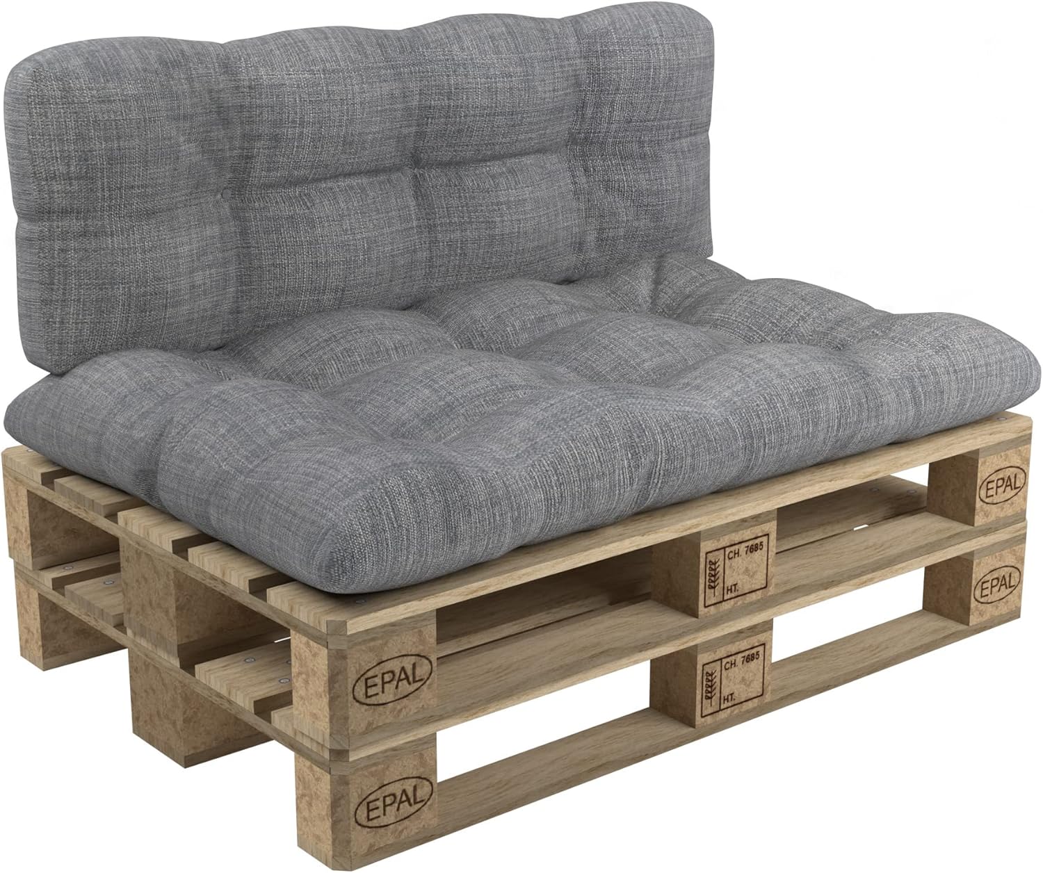 Set de 2 Coussins Matelassé pour Palettes Euro: 1x Assise 120x80cm + 1x Dossier 120x40cm, en Mousse formée à Froid, pour Canapé de Jardin, Intérieur et Extérieur, sans Palette Gris Gris Lot de 2