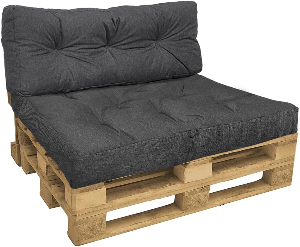 Lot de 2 Coussins pour Palette Europe Extérieur et Intérieur Coussin d’Assise 80x120x15cm et Dossier 20x40x120cm en Polyester Imperméable et Résistant aux Taches Coussin Matelassé Gris Gris Lot de 2