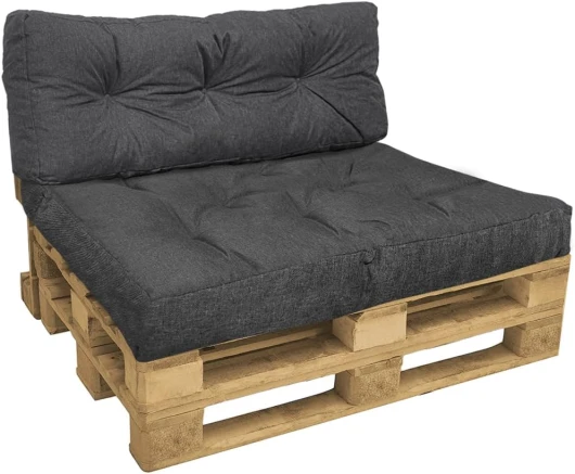 Lot de 2 Coussins pour Palette Europe Extérieur et Intérieur Coussin d’Assise 80x120x15cm et Dossier 20x40x120cm en Polyester Imperméable et Résistant aux Taches Coussin Matelassé Gris Gris Lot de 2