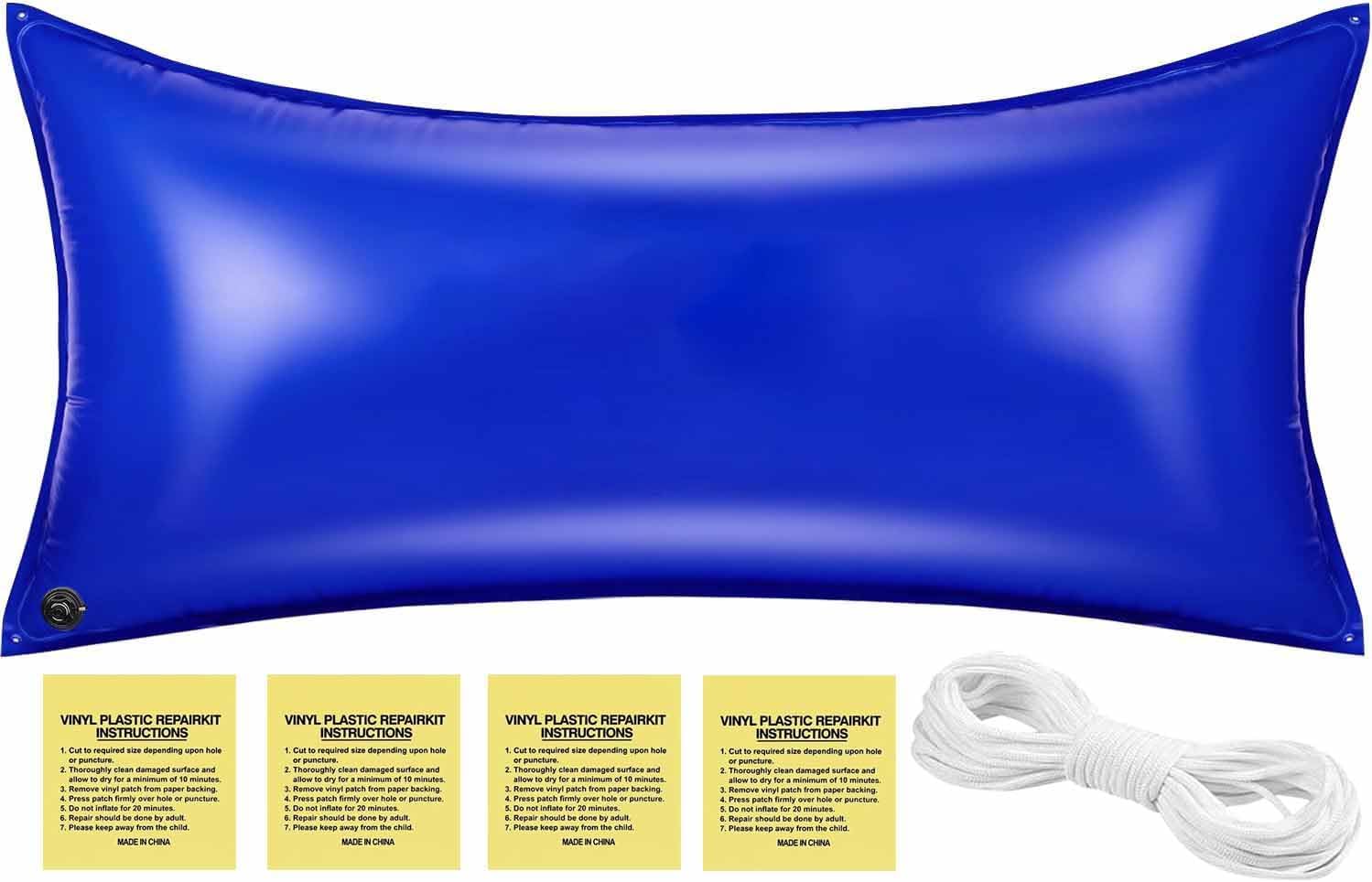 Panngu Coussin de piscine 200 x 400 cm, coussin d'air pour piscine d'hiver, taille XXL, avec pompe, kit de réparation pour couverture de piscine résistante à l'hiver, 2 m x 4 m, bleu