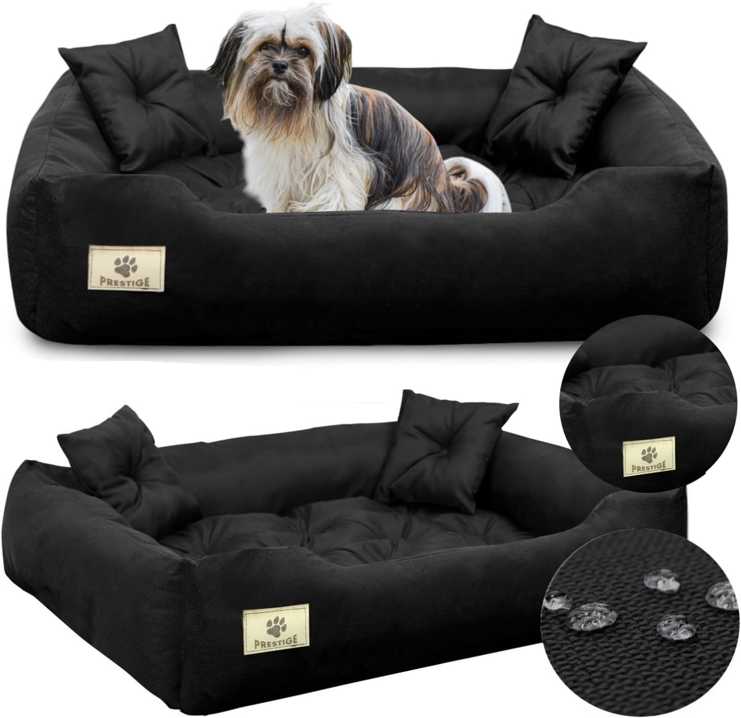 KING DOG Un lit pour très Grands Chiens XXL 130x105 cm - Coussin imperméable pour Chien - Canapé pour Chien adapté au Lavage - Moelleux et Douillet, Super Doux - Made in EU Noir Noir XXL 130 x 105 cm