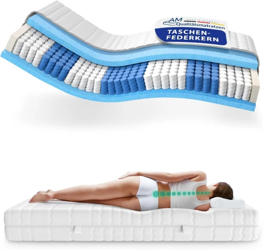 Matelas à Ressorts ensachés 130x190 cm équilibré - 7 Zones de Confort - Housse Respirante et Lavable - Matelas 130 x 190 cm 24 cm epaisseur - 130/190 - Matelas orthopédique Équilibré - à partir de 80 kg 130 x 190 cm