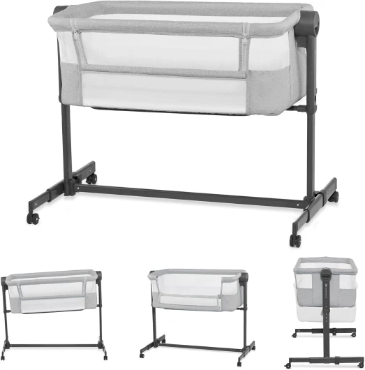 Neste UP 2 Lit bébé cododo, Lit Bebe avec Matelas de la Naissance, Réglage de la Hauteur, Facile Adapter au lit du Parent, Pieds réglables, Gris Clair NESTE UP 2 Gris
